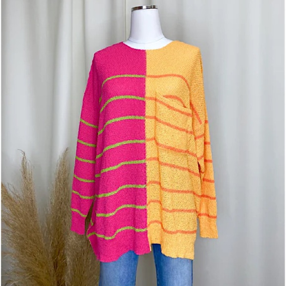 Neon Color Block Oversized Cozy Sweater